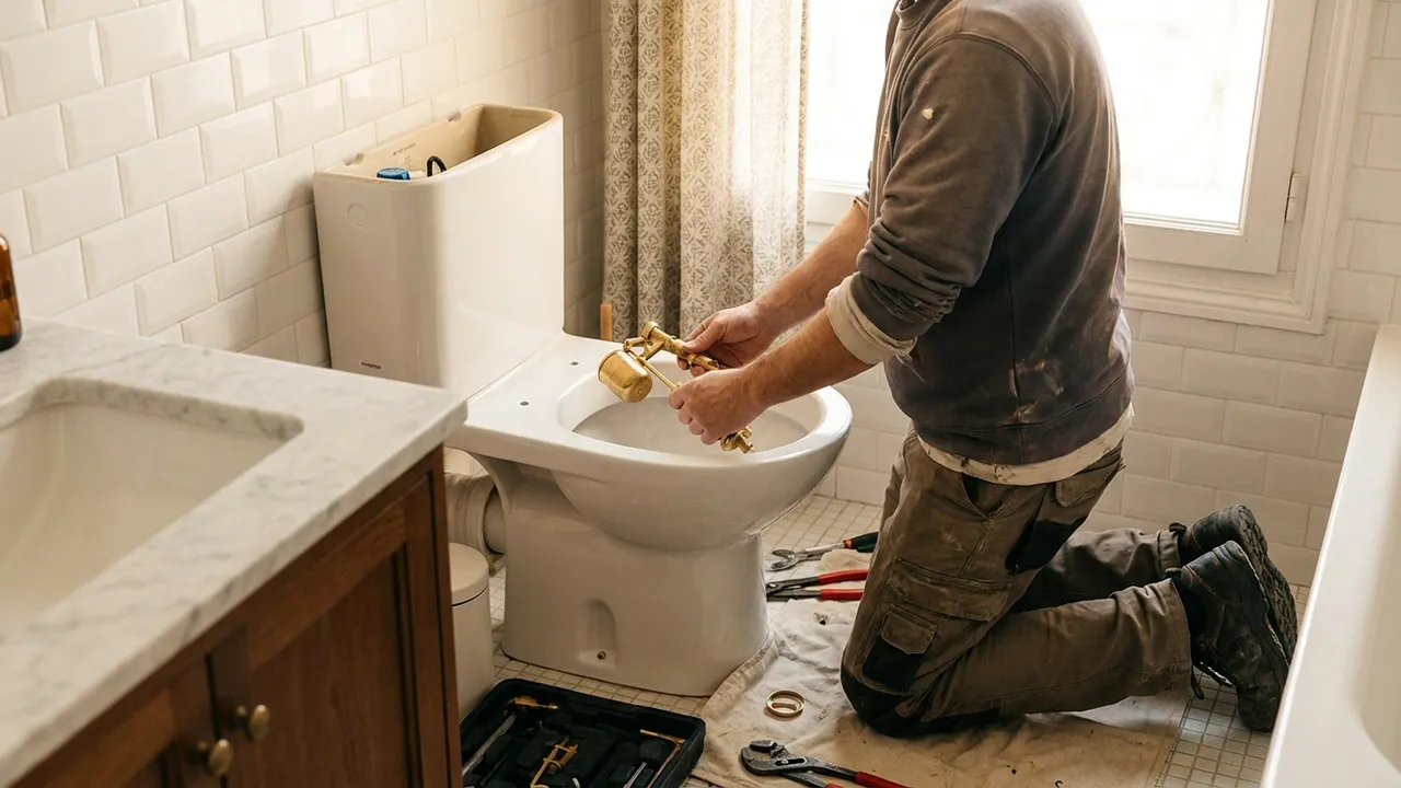 Réglage du mécanisme de chasse d'eau d'un WC dans un appartement de Sartrouville